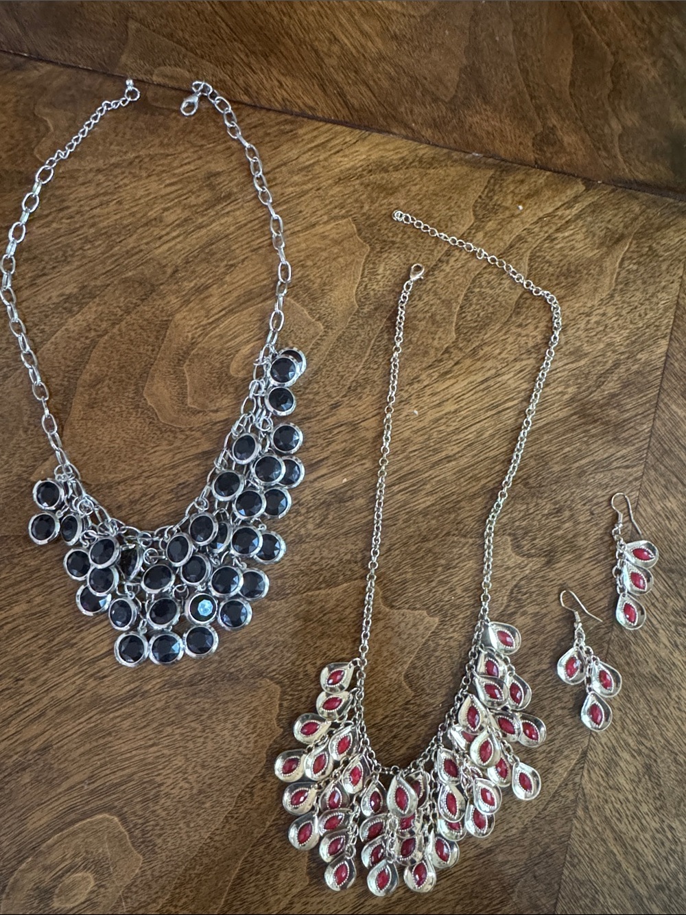 Silver and Black Bib Necklace - and a Gold and Red Bib Necklace w/earrings